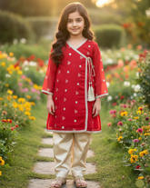 Hiba Fashion Red and Fawn 2 PC Chiffon suit (BFC-0022)