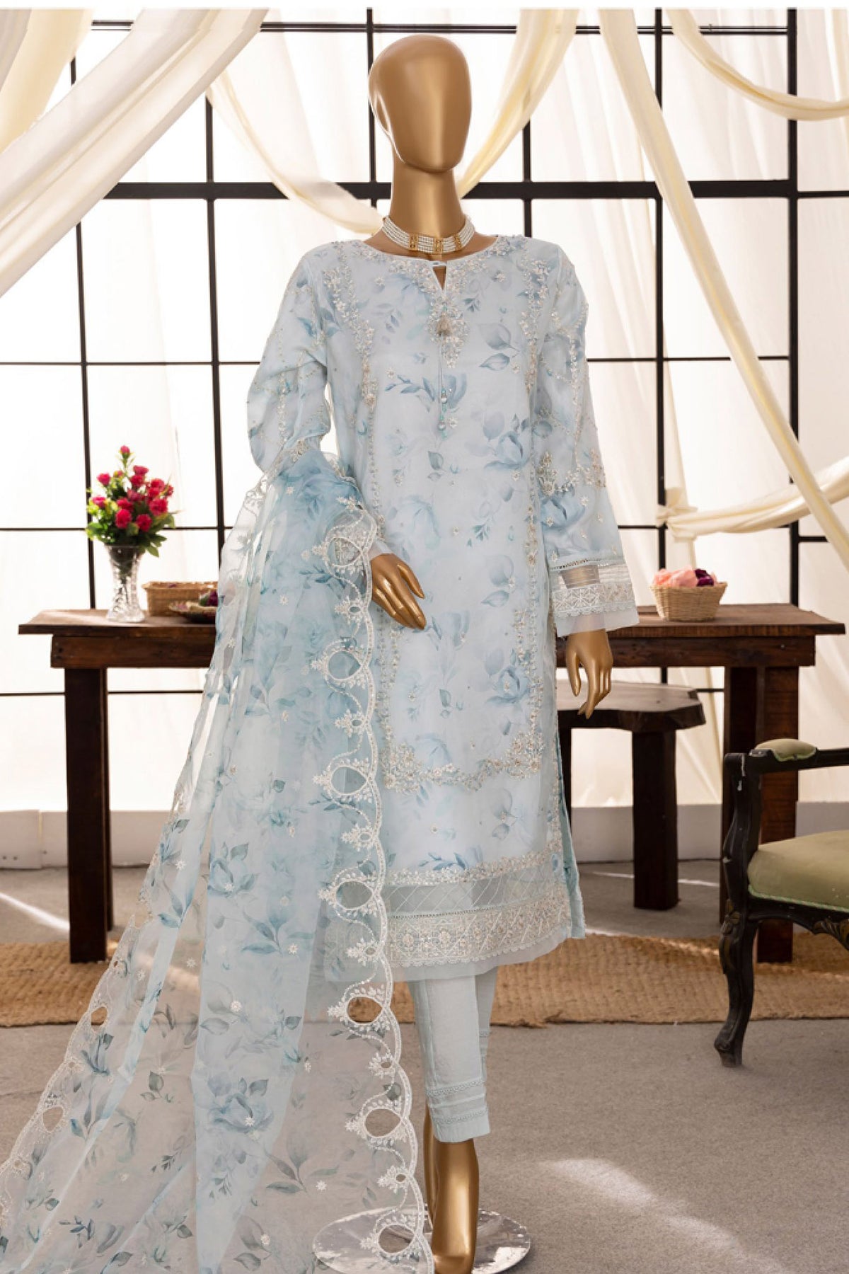 Shaahkaar By HZ Stitched 3 Piece Printed & Emb Formals Vol-03 Collection'2024-HZK-143-Sky