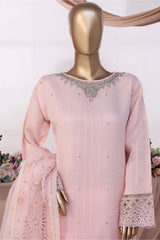 HZ Stitched 3 Piece Luxe Pret Formals Suit-HZK-222-Powder Pink