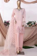 HZ Stitched 3 Piece Luxe Pret Formals Suit-HZK-222-Powder Pink