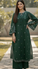 Amna Ali Nawaz Stitched Co Ord Khaddar Suit-Emb Set - BG