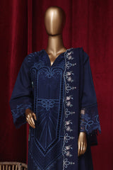 Bin Saeed Stitched 3 Piece Luxury Plain Emb Cotton Vol-03 Collection-LF-1795-Blue