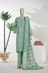 Bin Saeed Stitched 3 Piece Exclusive Printed Lawn Vol-08 Suit-LSM-2874-Green