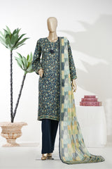 Bin Saeed Stitched 3 Piece Exclusive Printed Lawn Vol-08 Suit-LSM-2875-Blue