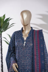 Bin Saeed Stitched 3 Piece Exclusive Printed Lawn Vol-09 Suit-LSM-2921-Navy Blue
