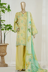 Bin Saeed Stitched 3 Piece Exclusive Printed Farshi Shalwar Vol-01 Suit-LSM-2999-YELLOW