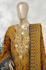 Bin Saeed Stitched 3 Piece Exc Emb Lawn Long Length Suit-LSM-3006-YELLOW