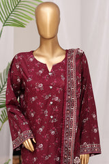 Bin Saeed Stitched 3 Piece Exclusive Printed Lawn Vol-10 Suit-LSM-3032-MAROON