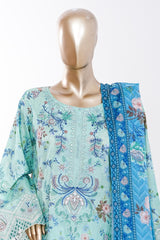 Bin Saeed Stitched 3 Piece Exclusive Emb Lawn Vol-03 Suit-LSM-3077-FEROZI