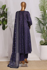 Bin Saeed Stitched 3 Piece Printed Lawn Frock Vol-03 Suit-LSM-3161-PURPLE