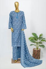 Bin Saeed Stitched 3 Piece Exclusive Printed Lawn Vol-12 Suit-LSM-3165-BLUE