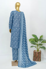 Bin Saeed Stitched 3 Piece Exclusive Printed Lawn Vol-12 Suit-LSM-3165-BLUE