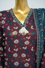 Bin Saeed Stitched 3 Piece Exclusive Printed Lawn Vol-12 Suit-LSM-3171-MEHROON