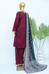 Bin Saeed Stitched 3 Piece Exclusive Printed Lawn Vol-12 Suit-LSM-3193-MAROON