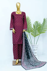Bin Saeed Stitched 3 Piece Exclusive Printed Lawn Vol-12 Suit-LSM-3193-MAROON
