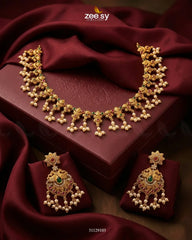 Zeesy-Linear Seed Pearl Necklace Set