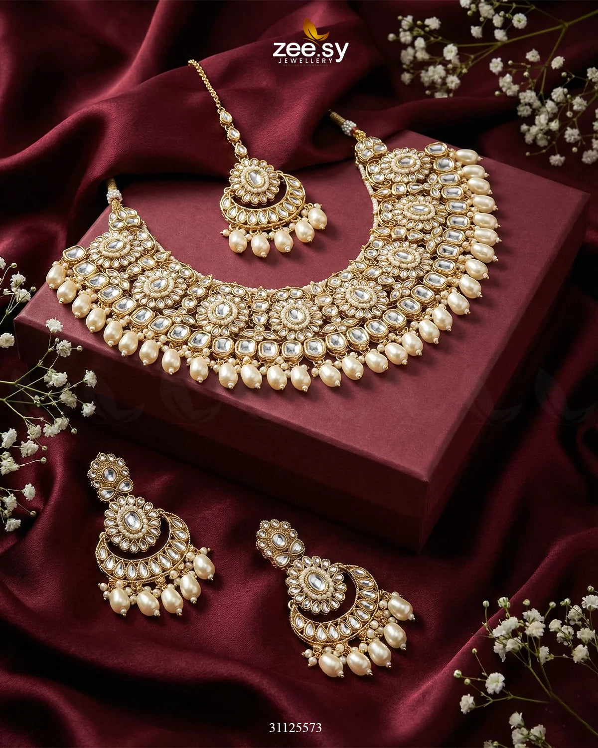 Magnificat Wide Gilded Bridal Set Golden White - Zeesy Jewellery