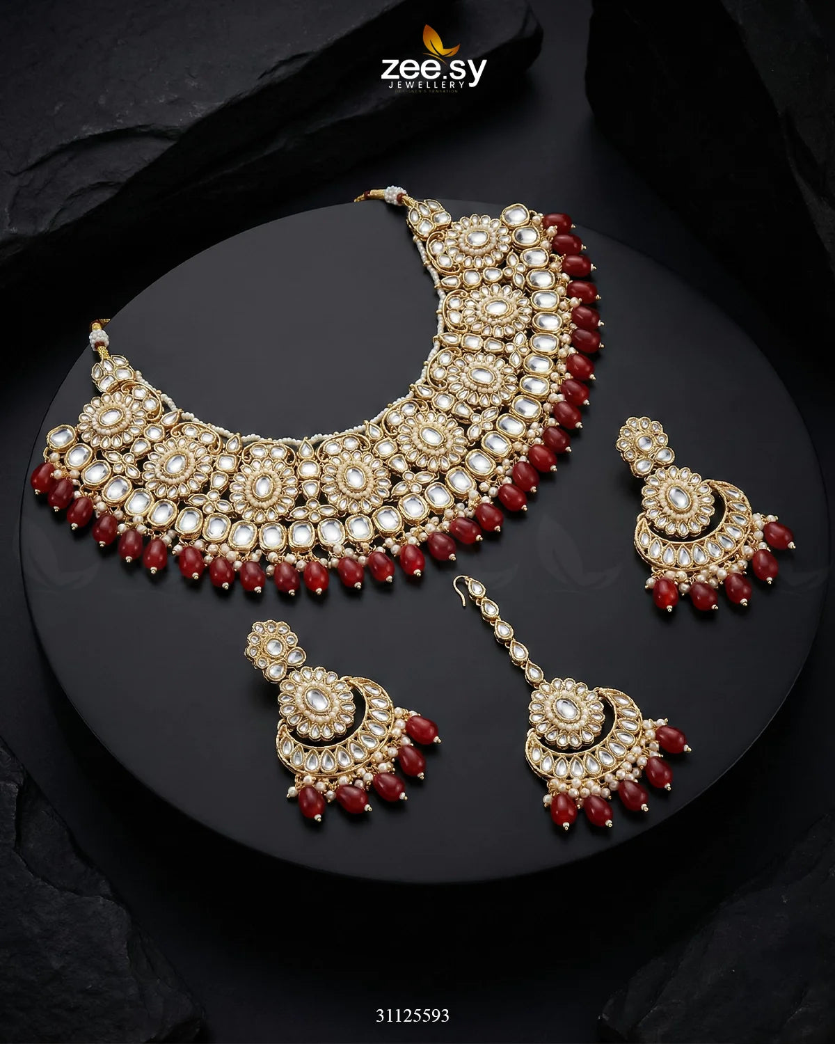 Magnificat Wide Gilded Bridal Set Golden Red - Zeesy Jewellery