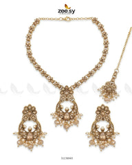 Zeesy-Moon Pearl Stone Necklace Set