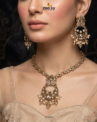 Zeesy-Moon Pearl Stone Necklace Set