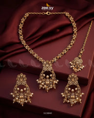 Zeesy-Moon Pearl Stone Necklace Set