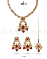 Zeesy-Moon Pearl Stone Necklace Set