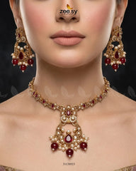 Zeesy-Moon Pearl Stone Necklace Set