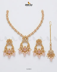 Zeesy-Moon Pearl Stone Necklace Set