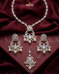 Zeesy-Moon Pearl Stone Necklace Set