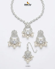 Zeesy-Moon Pearl Stone Necklace Set