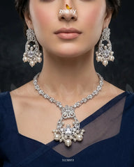 Zeesy-Moon Pearl Stone Necklace Set