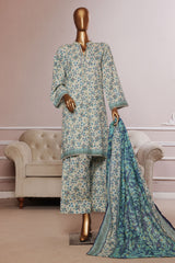 Bin Saeed Stitched 3 Piece Exc Printed Lawn With Farshi Shalwar Suit-NSM-2057-Sky Blue