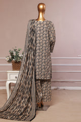 Bin Saeed Stitched 3 Piece Exc Printed Lawn With Farshi Shalwar Suit-NSM-2059-Beige