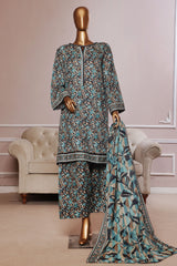 Bin Saeed Stitched 3 Piece Exc Printed Lawn With Farshi Shalwar Suit-NSM-2064-Sky Blue