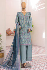 Bin Saeed Stitched 3 Piece Exc Printed Lawn With Farshi Shalwar Vol-02 Suit-NSM-2097-Sky Blue