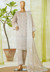 Bin Saeed Stitched 3 Piece Luxury White & White Emb Suit-NSM-2537 SKIN