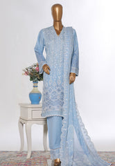 Bin Saeed Stitched 3 Piece Luxury White & White Emb Suit-NSM-2562 S.BLUE