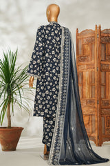 Bin Saeed Stitched 3 Piece Exclusive Emb Lawn Vol-02 Suit-NSM-2653 BLUE