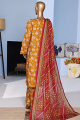 Bin Saeed Stitched 3 Piece Exclusive Emb Lawn Pintex Suit-NSM-2663 MUSTARD