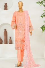 Bin Saeed Stitched 3 Piece Luxury Emb Lawn Vol-01 Suit-NSM-2791-PEACH