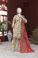 Identic Stripe Dora By Almeerah Unstitched 3 Piece Doriya Lawn Suit-Pale Sunshine Glow