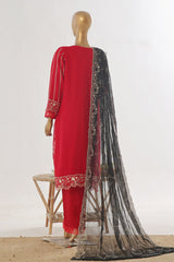Bin Saeed Stitched 3 Piece Luxury Emb Chiffon Suit-RTSC-1553-Red