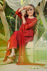 Ochre Clothing Chiffon Embroidered 3 Pc Suit-EM-70