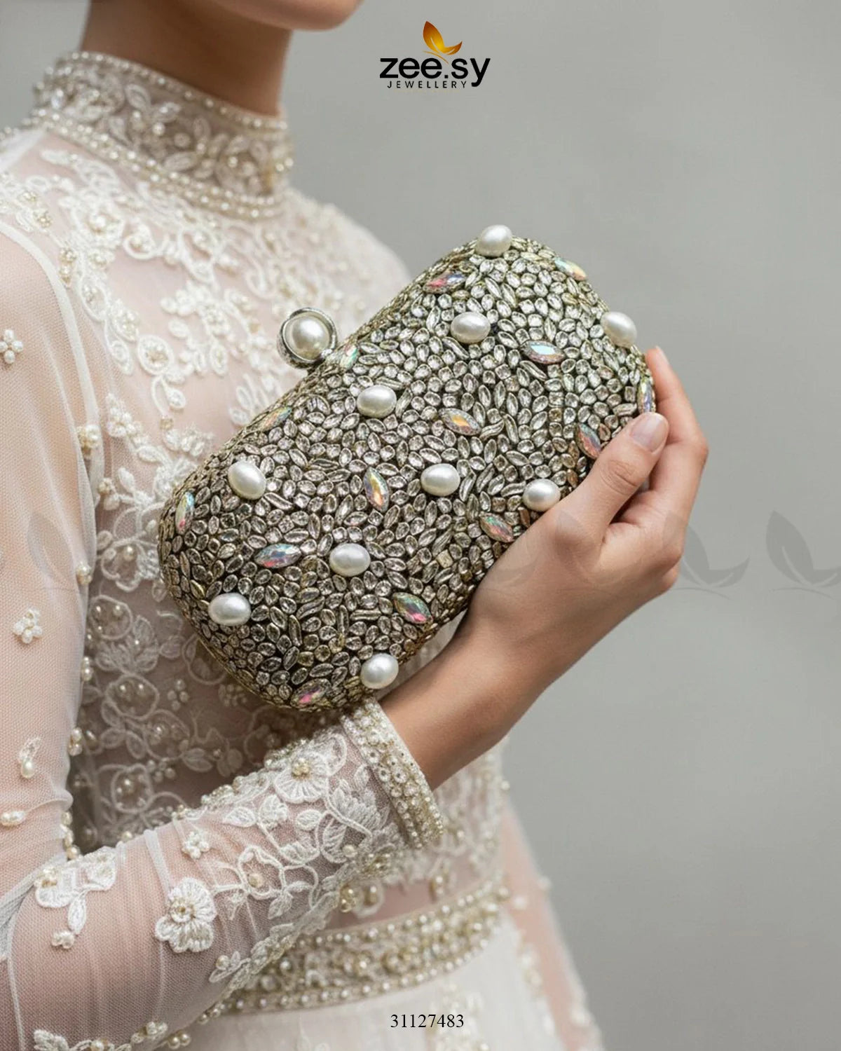Rose Petal Crystal Clutch Bag - Zeesy Jewellery