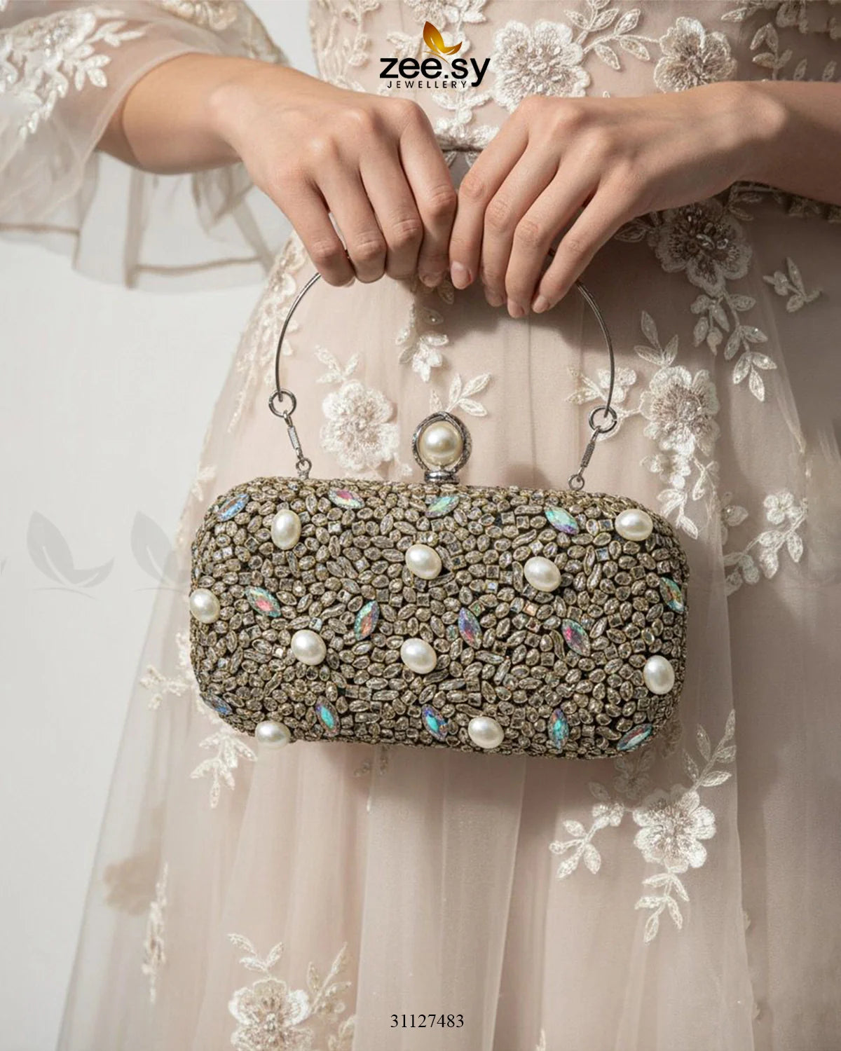 Rose Petal Crystal Clutch Bag - Zeesy Jewellery