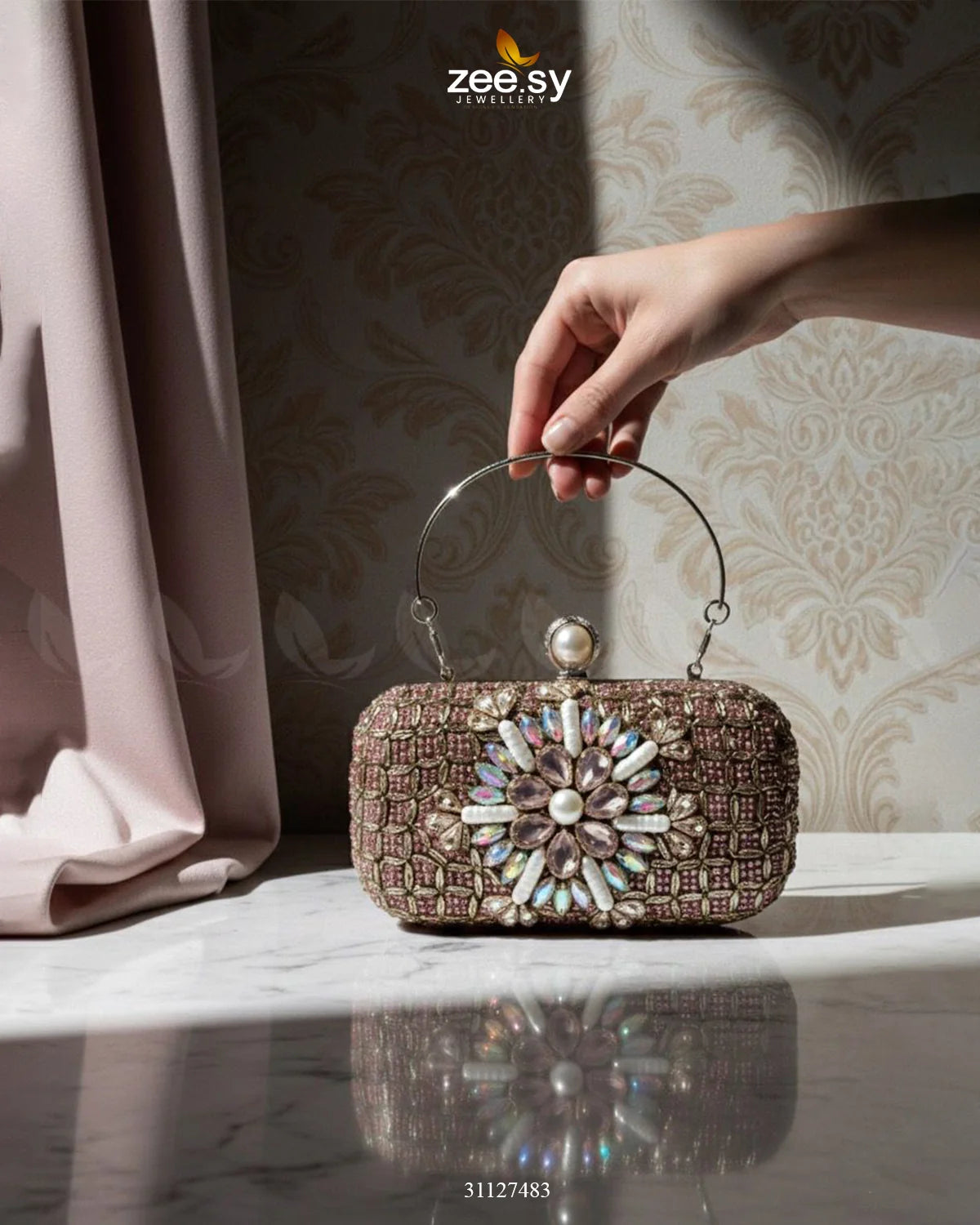 Rose Petal Crystal Clutch Bag - Zeesy Jewellery