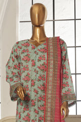 Bin Saeed Stitched 3 Piece Exc Printed Lawn Vol-02 Collection-SM-1758-Ferozi