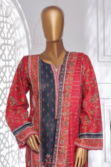 Bin Saeed Stitched 3 Piece Exc Chikankari Lawn Suit-SM-2139-Red