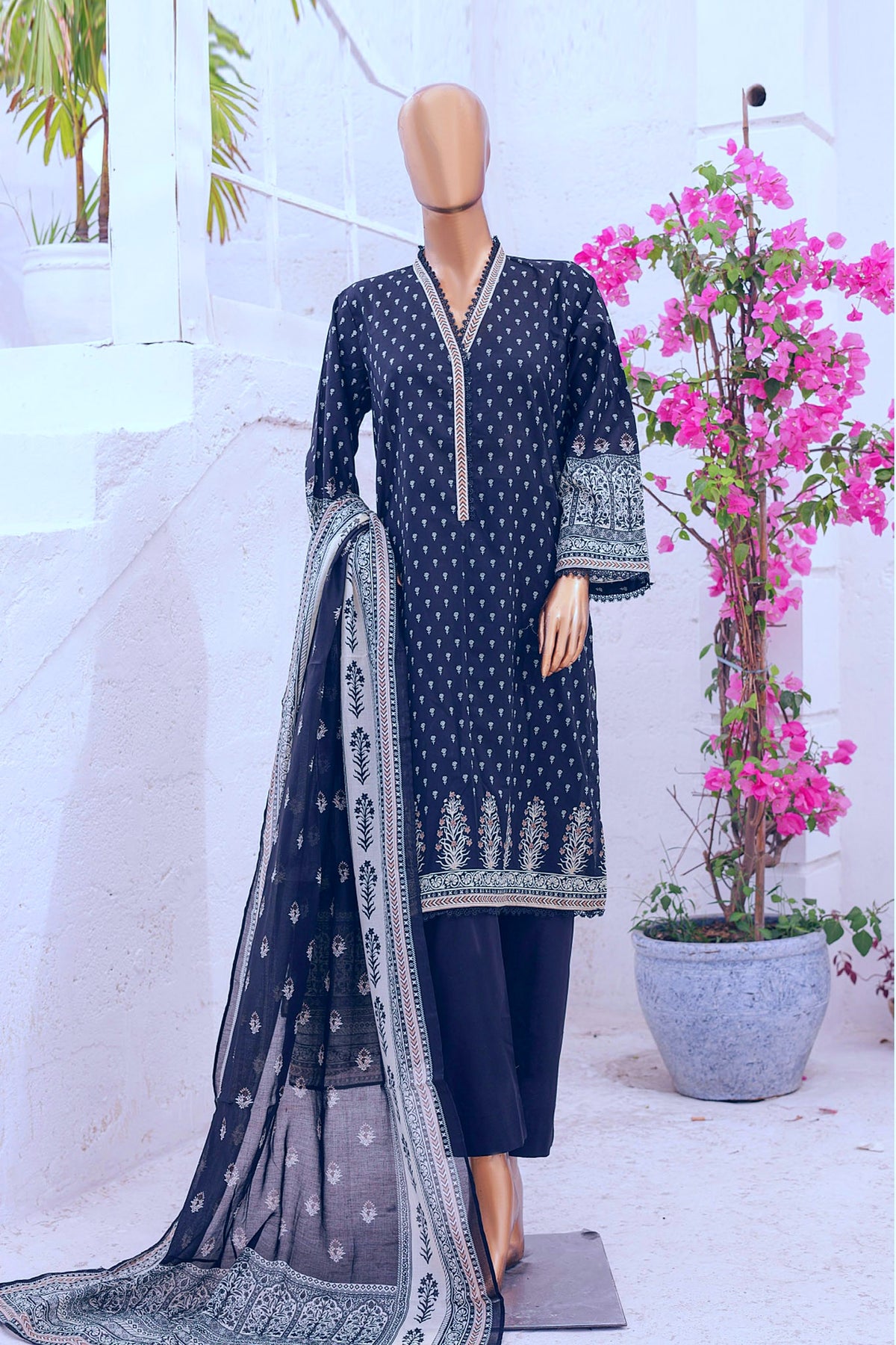 Bin Saeed Stitched 3 Piece Printed Lawn Vol-03 Collection'2024-SM-618-N.Blue