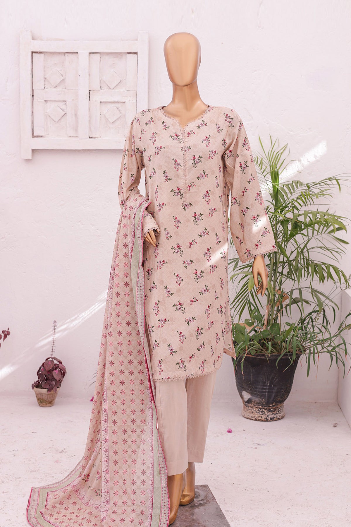 Bin Saeed Stitched 3 Piece Printed Lawn Vol-03 Collection'2024-SM-624-Beige